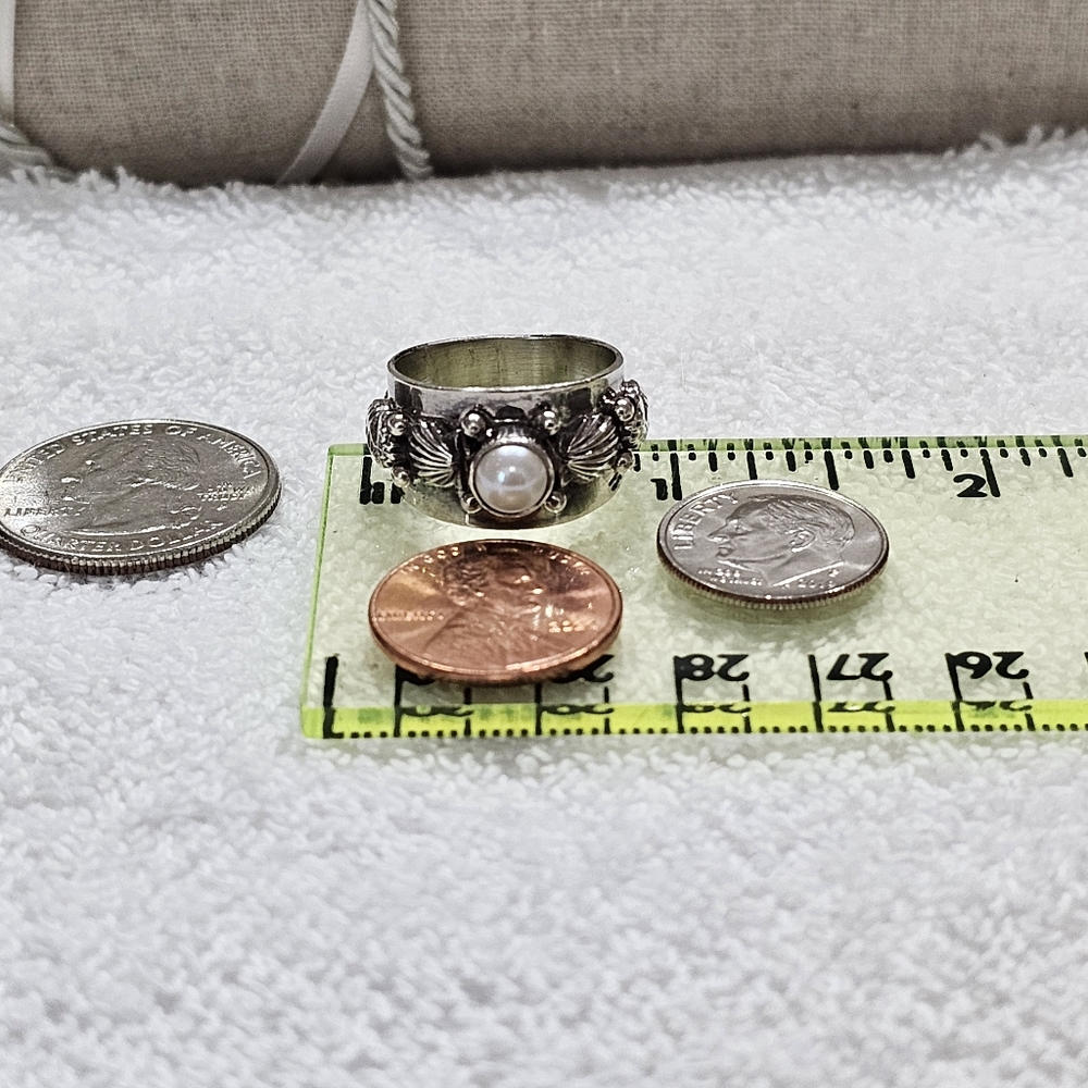 Carol Felley Sterling Silver and Pearl Seashell Ocean Ring Size 7 RARE Vintage - Picture 13 of 14
